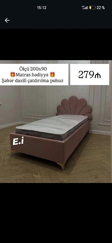 Çarpayılar: Tək nəfərlik çarpayı – zərif dizayn - Ölçü: 200x90 sm - Başlıq — 1