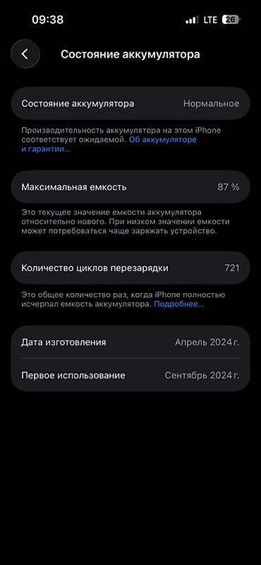 IPhone — экран «Состояние аккумулятора» с актуальными показателями