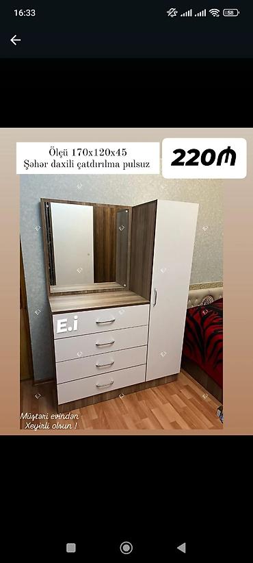 ikinci el komod: Tualet masası və şkaf dəsti - Ölçü: 170 x 120 x 45 sm - Material: ağ — 1