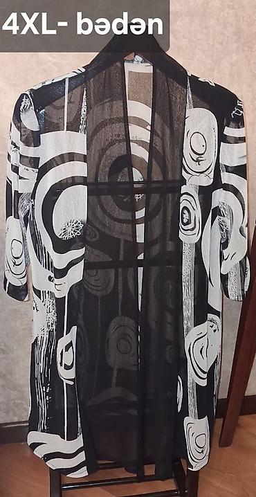Üst geyimi: Qadın kimono/kardiqan – 4XL bədən - Rəng: qara üzərində ağ abstrakt — 1