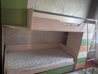 детскую кровать 7 в 1: Двухъярусная детская кровать, Б/у, ЛДСП, цвет - Бежевый