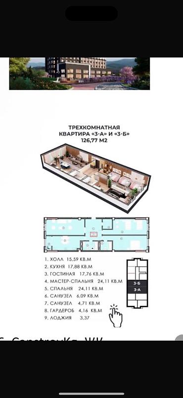 пишпек 2: 3 комнаты, 130 м², Элитка, 13 этаж, ПСО (под самоотделку) — 2