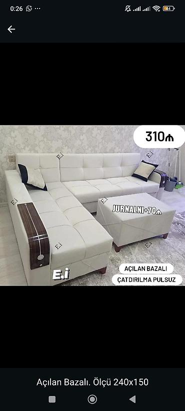 Диваны: Açılan-bazalı L şəkilli künc divanı - Rəng: ağ (şokolad rəngli — 1