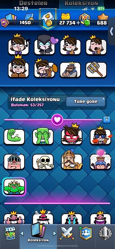 Digər kolleksiyalar: Clash Royale hesabı 11200+ kupa sahibdir 1500+ kolleksion lvl 12 — 8
