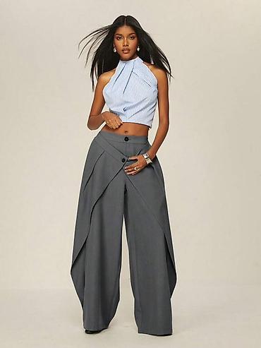 Pantalone: Ženske pantalone širokog kroja sa preklopom – statement model 2400din na lalafo.rs — 15 Pantalone: Ženske pantalone širokog kroja sa preklopom – statement model 2400din — 15