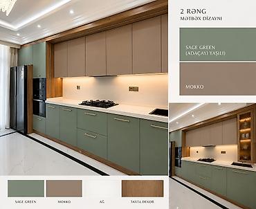 kuxna şkafı: İki rəngli müasir mətbəx mebeli dizaynı - Rəng palitrası: Sage Green — 1