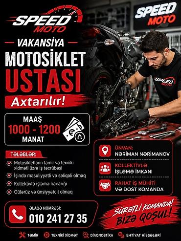 rəngsaz işi: 🚨 TƏCİLİ VAKANSİYA – MOTOSİKLET USTASI Speed Moto komandası böyüyür — 1