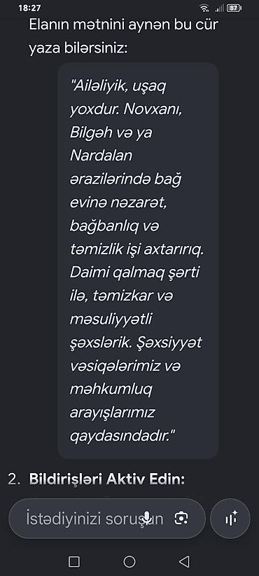 otelde is: Ailəyik, uşaq yoxdur. Novxanı,göradil fatmayı Bilgəh və ya Nardalan — 1
