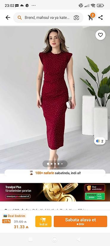 mango canta: Bordo rəngli, xırda ağ nöqtəli, bədənə oturan midi don. - Model — 1