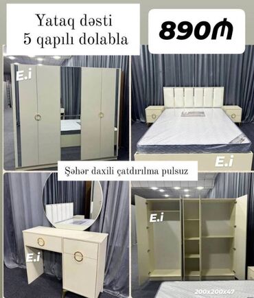 tek adamliq yataq: Yataq dəsti 5 qapılı dolablı 890Azn💥 ✔️Rəng seçimi var ✔️ Şəhər