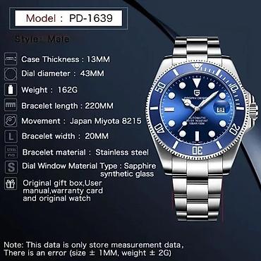 Ručni satovi: PAGANI DESIGN PD-1639 -43mm-Plava-Rolex Submariner-Automatik Potpuno — 6