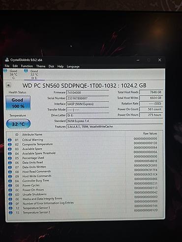 128 gb ssd: WD PC SN560 NVMe SSD – 1TB (SDDPNQE-1T00-1032) - Yaddaş tutumu: 1TB - — 2