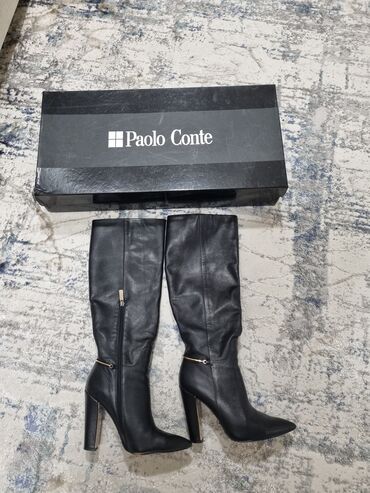 купить сапоги женские зимние кожаные турция: Сапоги, 39, цвет - Черный, Paolo Conte