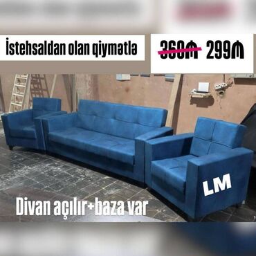 Masa və oturacaq dəstləri: Yeni, Divan, 2 kreslo, Bazalı, Açılan