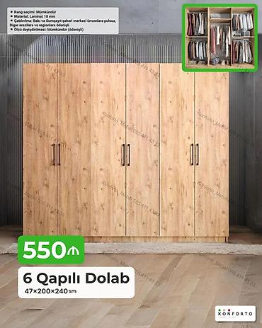 6 qapılı dolab – 47×200×240 sm - Material: 18 mm laminat - Rəng