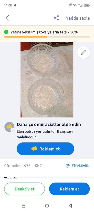gülab qabi: 2 ədəd şüşə/kristal salat qabı dəsti - Şəffaf, naxışlı kəsim dizaynı
