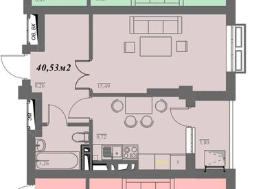 дордой восток: 1 комната, 40 м², Элитка, 6 этаж, ПСО (под самоотделку)