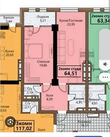 elif: Студия, 64 м², Ала-Арча ж/м Индивидуалка, 2 этаж, ПСО (под самоотделку) — 1