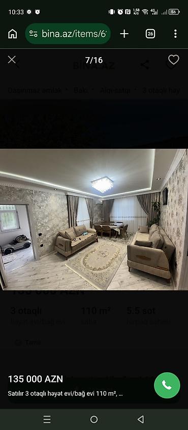 60 mine evler: Satılır: 3 otaqlı həyət evi/bağ evi Ümumi sahə: 110 m² Torpaq sahəsi — 9