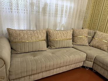 ustol ustul: Bej rəngdə L formalı yumşaq künc divan dəsti - Parça: yumşaq, velur — 3