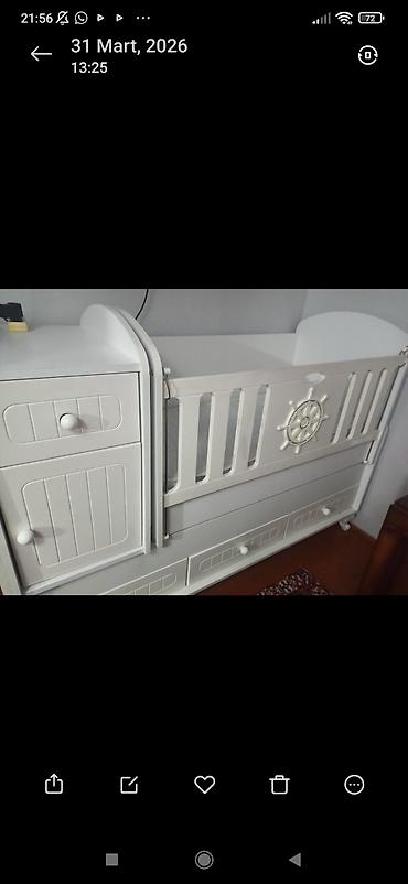 madeyra matras: Uşaq beşiyi – kombinə edilmiş model - Rəng: ağ - Material: MDF/taxta — 2