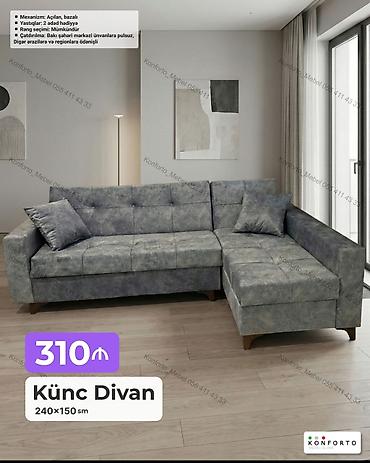 Ev üçün mebel: Künc Divan – 240×150 sm - Mekanizm: Açılan, bazalı (yataq funksiyası — 1