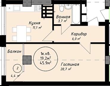 Продажа квартир: 1 комната, 46 м², парк Фучика Элитка, 4 этаж, ПСО (под самоотделку) — 4