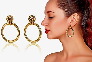 сепочки золотые: Серьги сөйкөлөр У в виде крупных золотистых колец с узловым креплением — 2