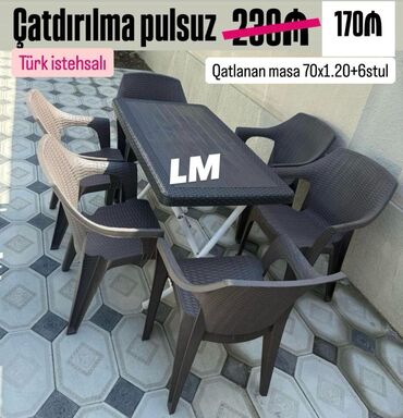 Masa və oturacaq dəstləri: Yeni, Dördbucaq masa, 6 stul, Qatlanan, Stullar ilə, Plastik