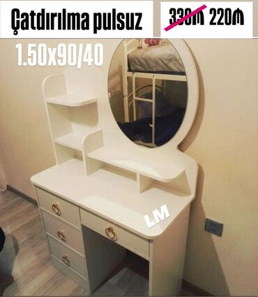 стеклянный стол на кухню купить: Ağ rəngli makiyaj/şkaf masa dəsti - Ölçü: 1.50 x 90 x 40 - Dairəvi