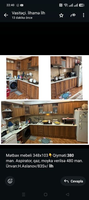 Гостиные гарнитуры: Mətbəx mebeli 348x103👇Qiyməti:*380* man. Aspirator, qaz, moyka verilsə