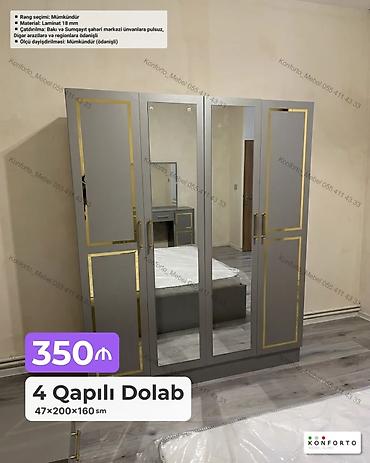 4 qapılı paltar dolabı – 47×200×160 sm - Material: 18 mm laminat -