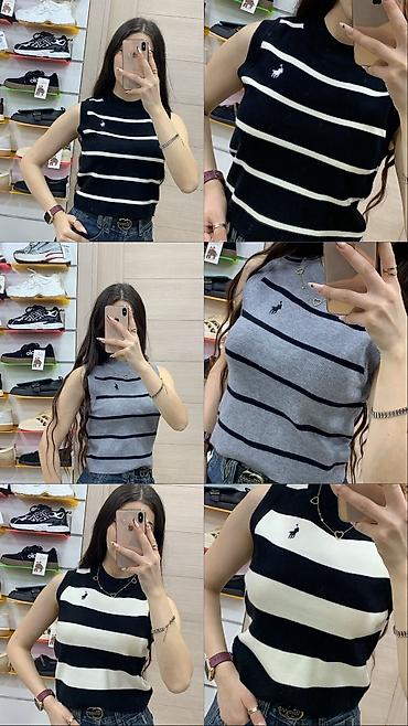 agilli usaq saati: Zolaqlı qadın trikotaj sleeveless top - Model: qolsuz, balıqçı tipli — 1
