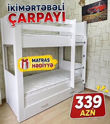 Детская мебель: İkimərtəbəli çarpayı – ağ rəngdə, minimalist dizayn. - Üst və alt — 1