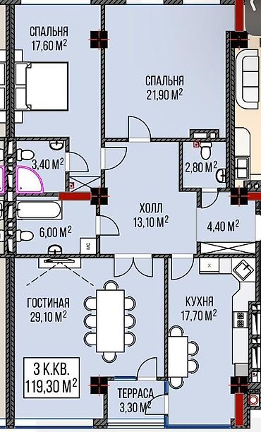 ts group: 3 комнаты, 119 м², Асанбай мкр Элитка, 2 этаж, ПСО (под самоотделку) — 8