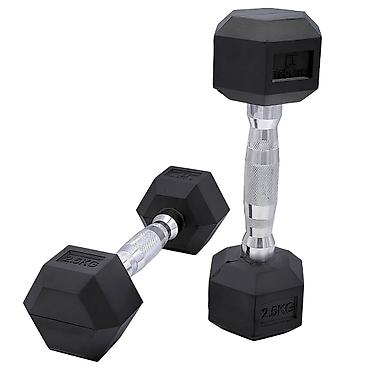 girya: Altıbucaqlı rezin dumbbell dəsti - Çəkilər: Hər başlıqda kilo işarəsi — 3