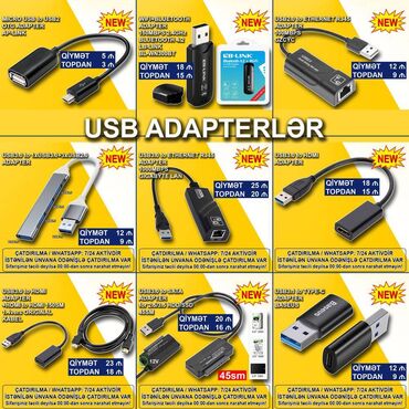noutbuk adapteri: USB Adapterlər 🚚Metrolara və ünvana çatdırılma var, ❗ÖDƏNİŞLİDİR❗