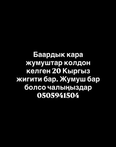 срочно ищу работу с ежедневной оплатой: Любой күнүнө төлөнгөн же туруктуу жумуштарга даяр балдар бар! Жүк