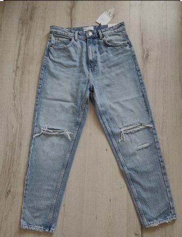рваные джинсы: Прямые, Zara, Турция, Средняя талия, Рваные