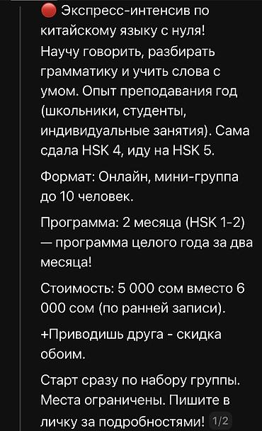 Тил курстары: Кытай тили курстары, Окуучуда офлайн, HSK сынактарына даярдоо — 1