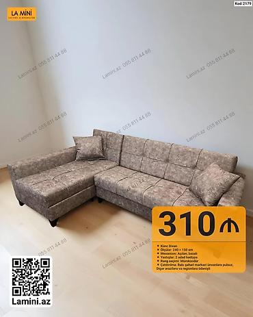 Künc divan - Ölçülər: 240 × 150 sm - Mexanizm: açılan, bazalı -