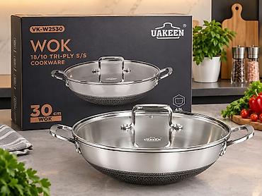 Вок UAKEEN VK‑W2530, 30 см, 4.5 л - Материал: нержавеющая сталь