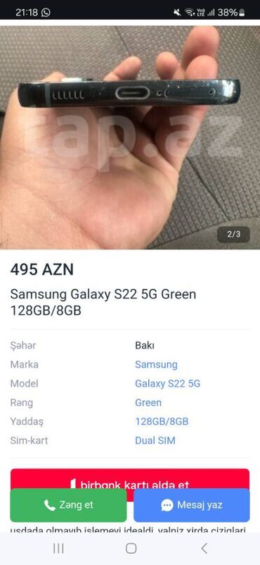 Samsung: Samsung Galaxy S22 5G, 128 GB, rəng - Mavi