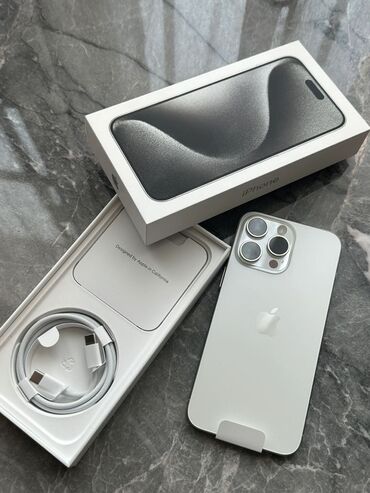 Apple iPhone: IPhone 15 Pro Max, Новый, 512 ГБ, Серебристый, Зарядное устройство, Кабель, 100 %