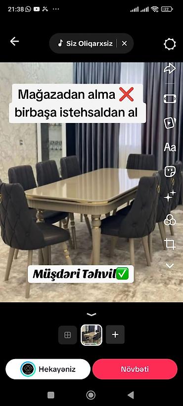 4 ayaq: Qonaq otağı üçün, Yeni, Açılan, Dördbucaq masa, 8 stul — 1