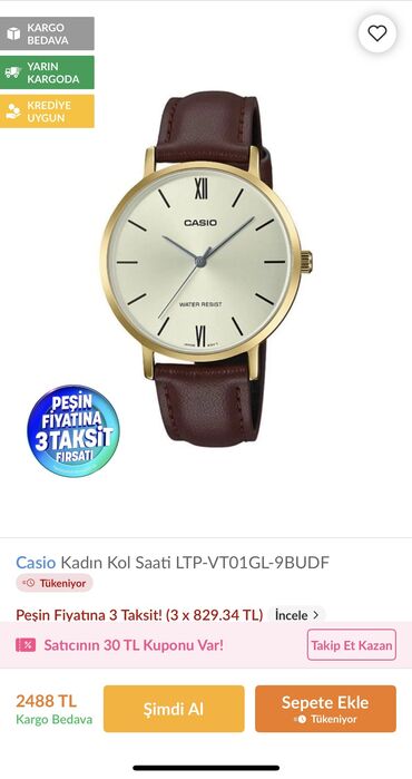 Qol saatları: İşlənmiş, Qol saatı, Casio, rəng - Qəhvəyi