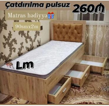 Çarpayılar: Yeni, Təknəfərlik çarpayı, Bazasız, Matras ilə, Siyirməli