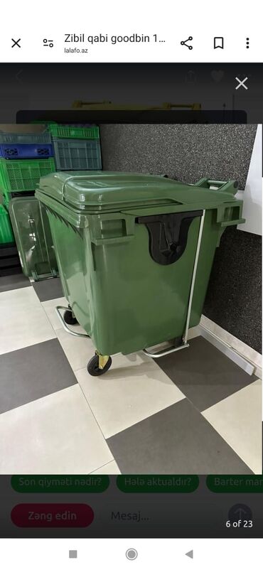Tullantı qabları: 1.100litr pedalli 265m . köçürmə var çek verilir sertifikatı var.yerli