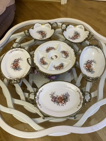 зеркальная посуда для фуршета: Porcelan süfrə qabları dəsti – klassik bəzəkli - Material: ağ