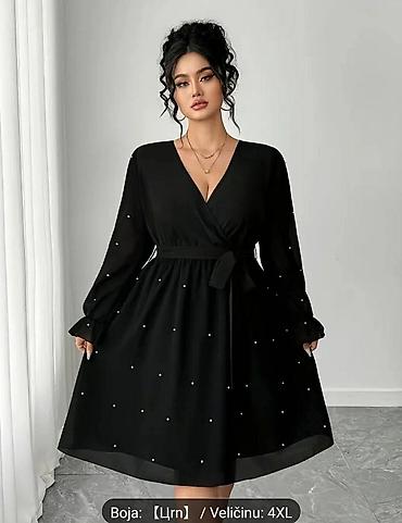 sedef nakit: Elegantna crna haljina sa bisernim aplikacijama, veličina: 4XL - — 2